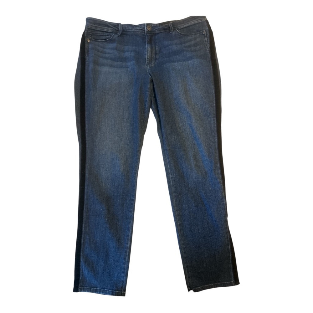 J. Jill Authentic Fit Slim Ankle Denim Jeans Blue 14 Stretch Black Tuxedo Stripe